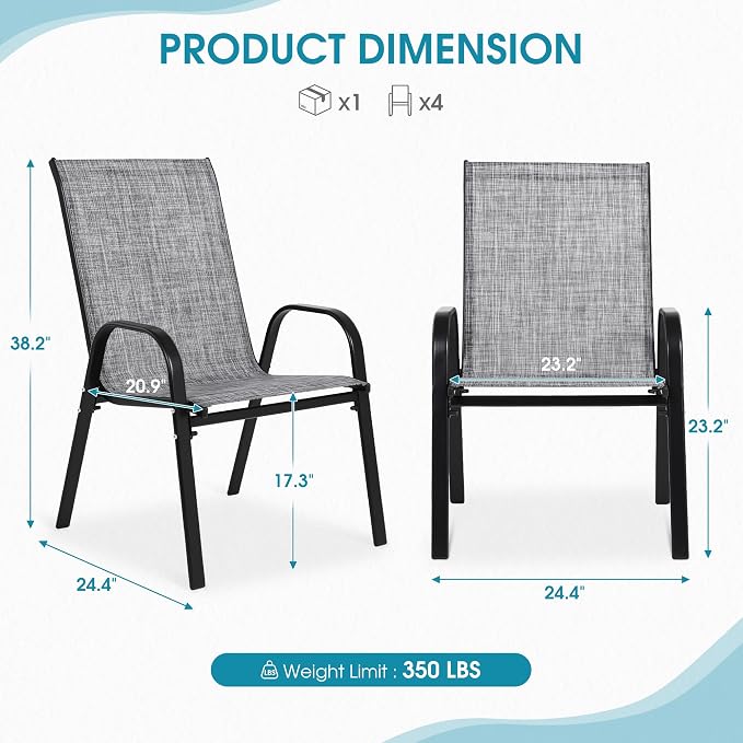 Outdoor Stackable Chairs Set of 4, Stacking Patio Chairs - Image 2