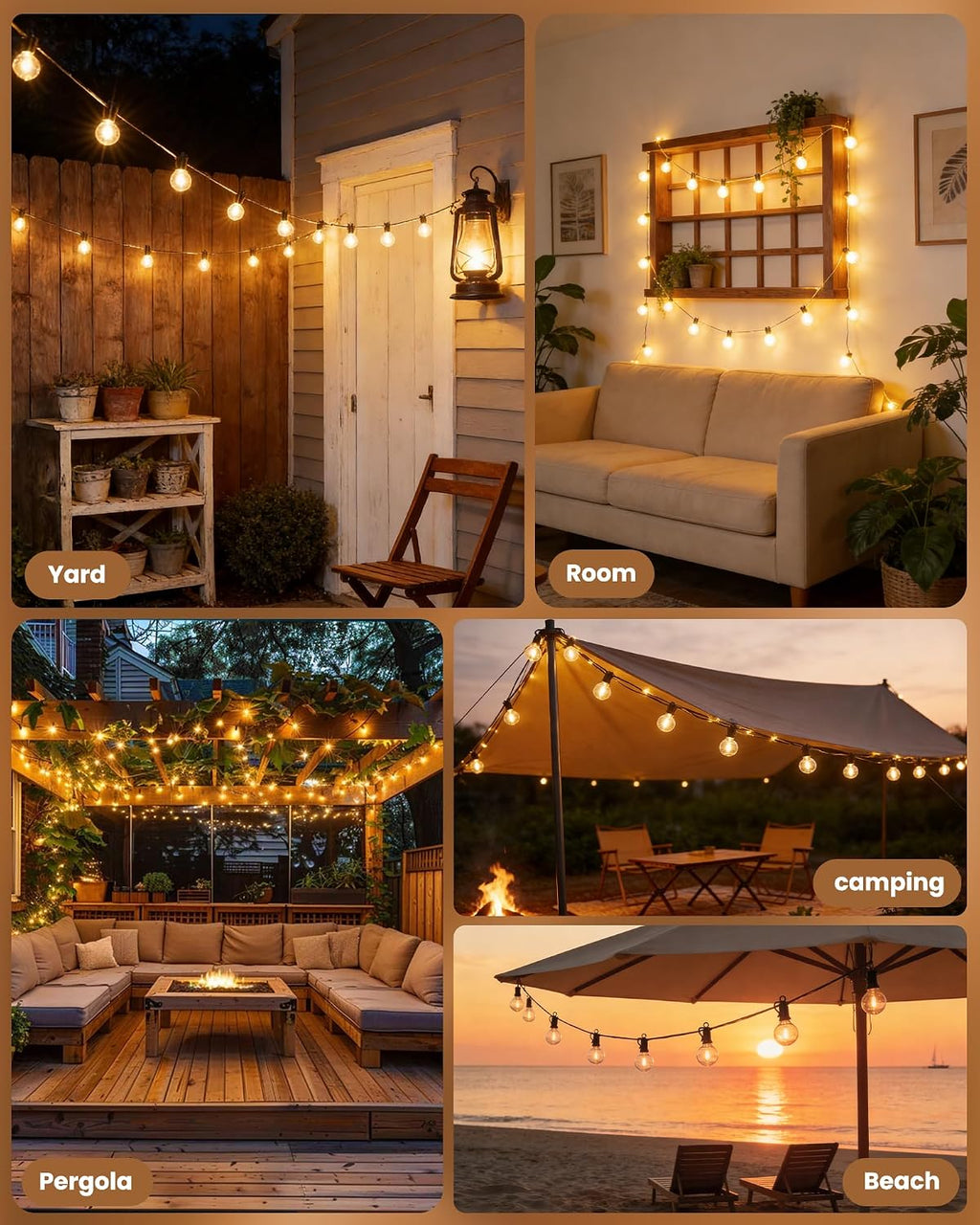Brightown Outdoor String Lights, 29FT G40 LED IP65 Waterproof Patio Lights | 12 Shatterproof Edison Bulbs, Plug-In, Dimmable, Connectable, Hanging Light for Backyard Porch Party Decor, Warm White