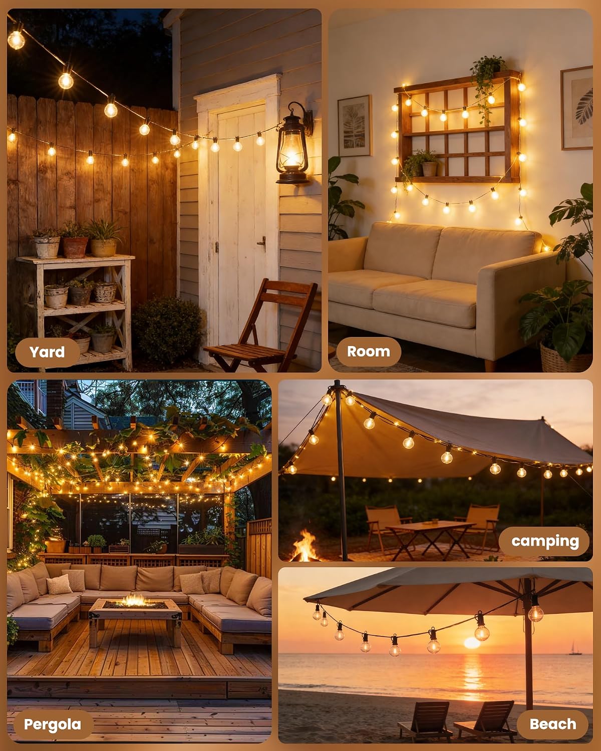 Brightown Outdoor String Lights, 29FT G40 LED IP65 Waterproof Patio Lights | 12 Shatterproof Edison Bulbs, Plug-In, Dimmable, Connectable, Hanging Light for Backyard Porch Party Decor, Warm White
