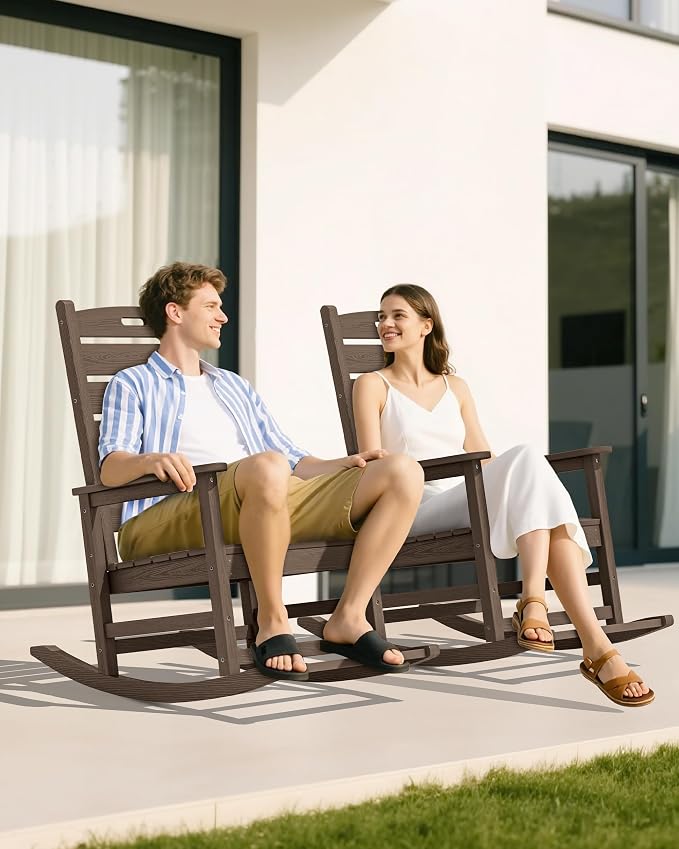 SERWALL Outdoor Rocking Chair Set of 4, Oversized HDPE Patio Rocking Chair - Image 2