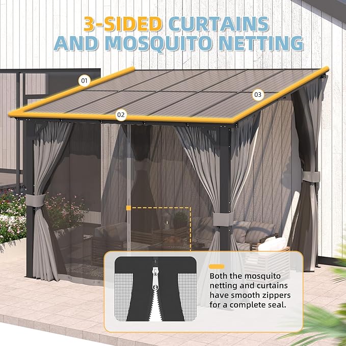 AECOJOY 10' X 8' Gazebo for Patio, Small Wall-Mounted Lean to Gazebo Pergola - Image 5