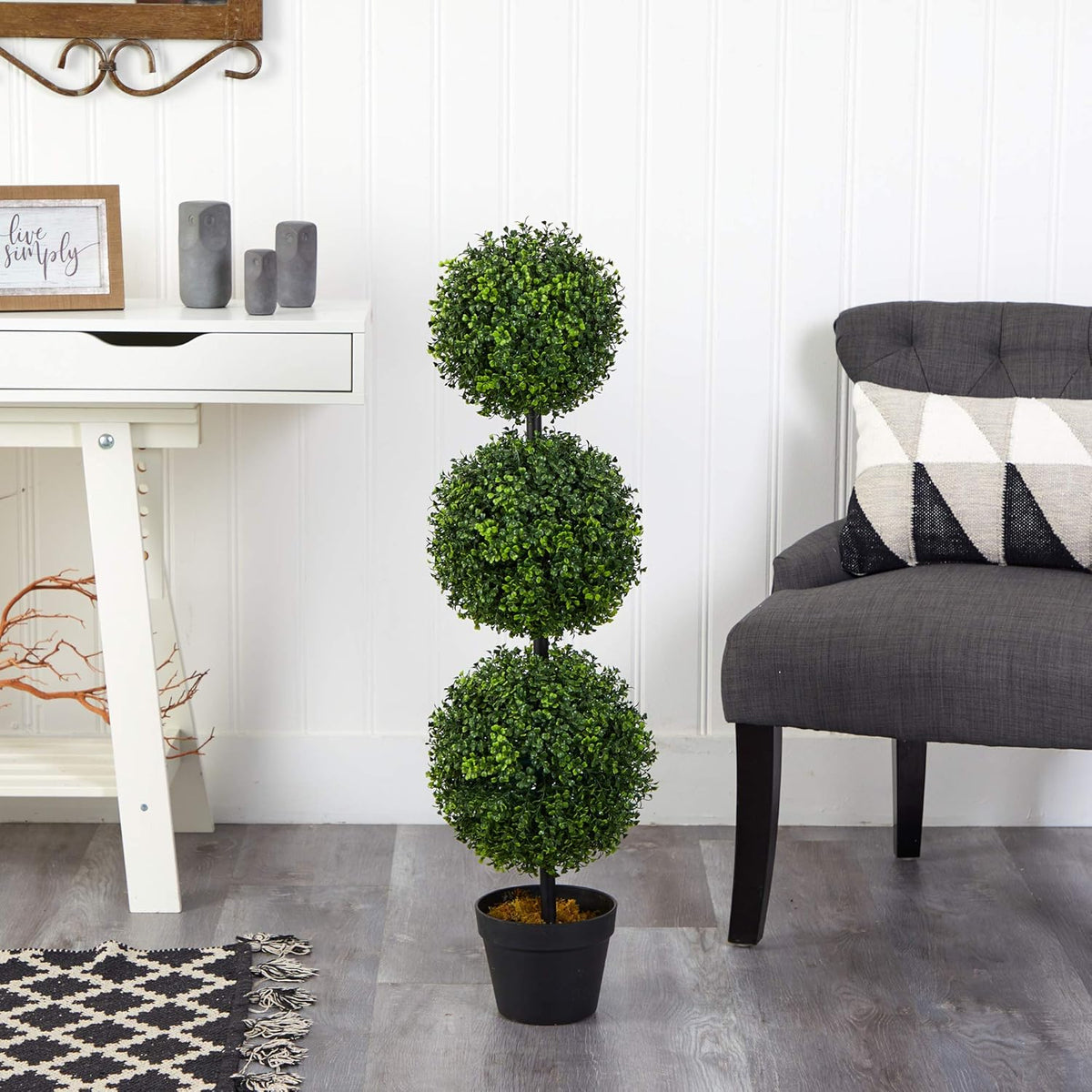 Nearly Natural 36 in Artificial Triple Ball Boxwood Topiary Tree with Pot | For Indoor or Outdoor Use, Realistic Faux Greenery, Home Patio and Office Decor, Low-Maintenance
