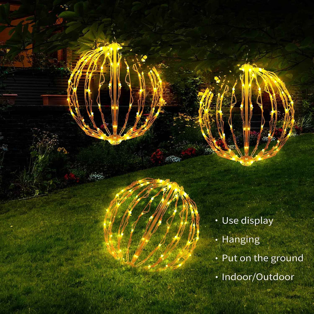 16 Inch Christmas LED Light Globes, 3 Pack Warm White Hanging Decor | 8 Lighting Modes, 3 Timer Modes, Folding Design, Waterproof, Indoor Outdoor Holiday Decor