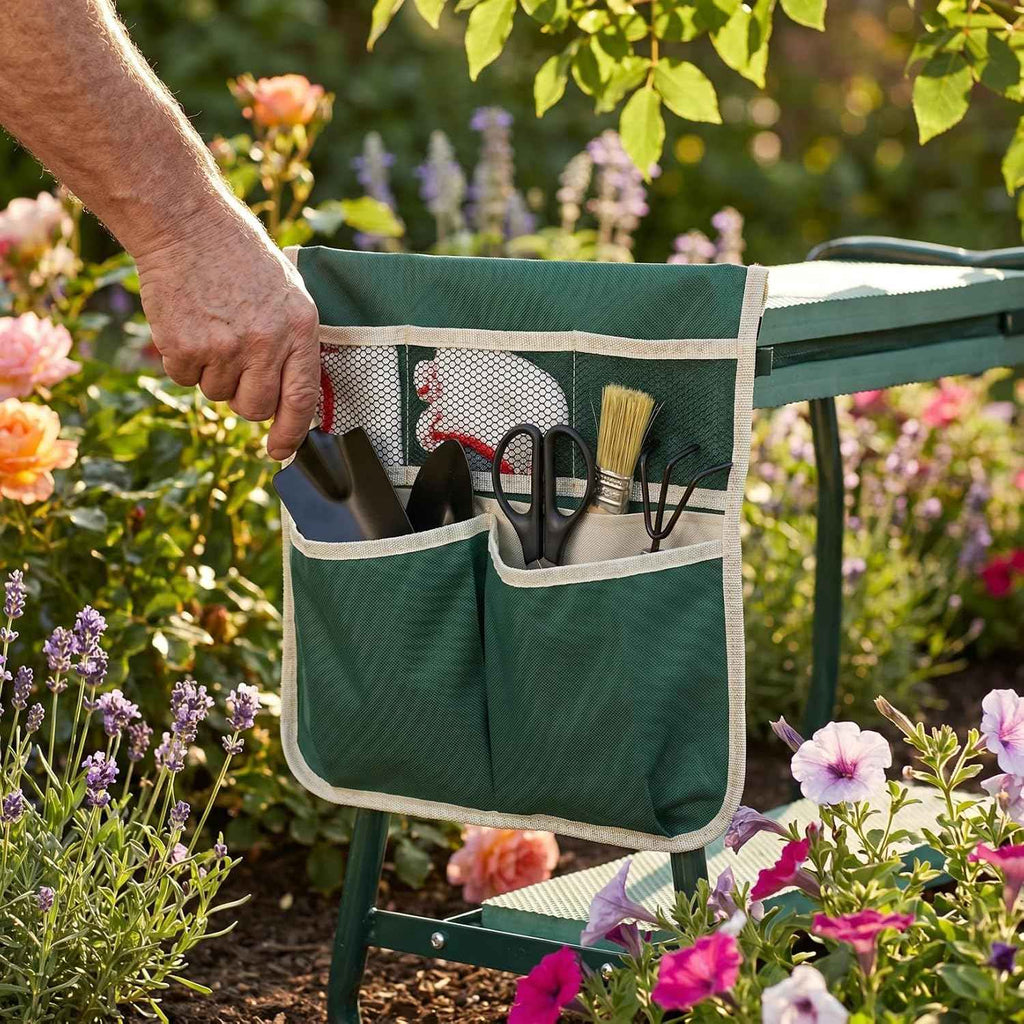 Garden Kneeler Tool Bag Stool, Foldable Garden Tool Bag Portable for Outdoor Gardening (Green)