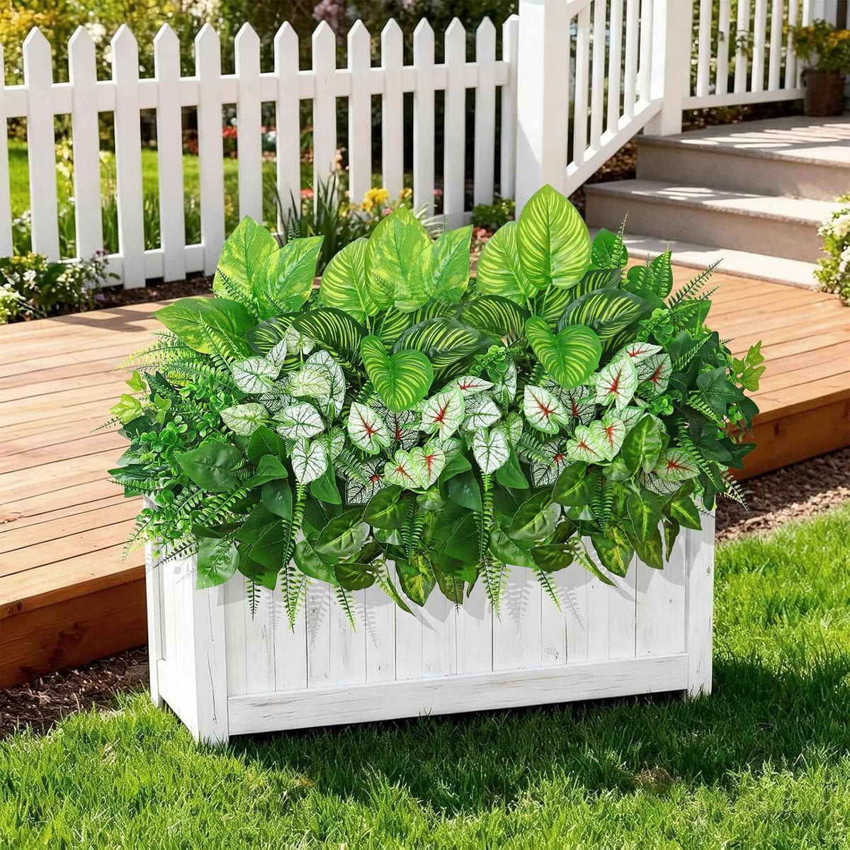 12 Bundles Artificial Plants for Indoor Outdoor UV Resistant Faux Plants | Weldomcor Fake Greenery Stems with Eucalyptus Fern Faux Shrubs for Outside Porch Planters Garden Window Box Patio Decor