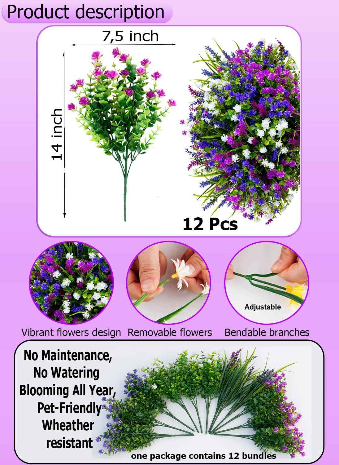 AXYLEX Artificial Flowers for Outdoors, 12 Bundles Fake Plants (Mixed) | UV resistant faux plastic flowers, no fade artificial greenery – garden, patio, porch & home