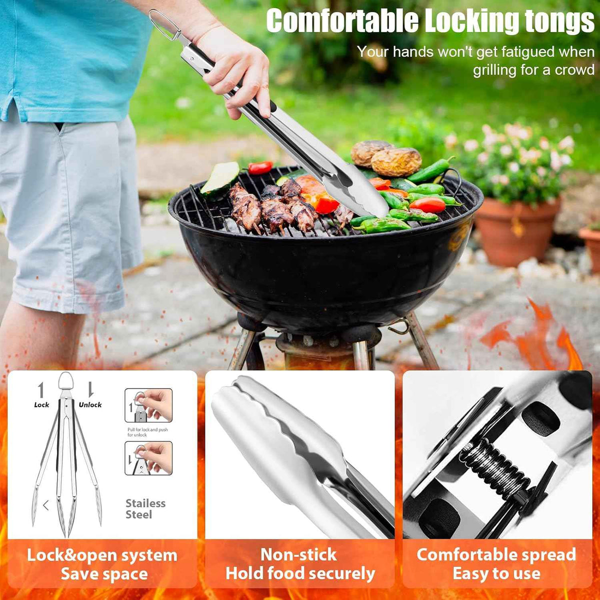 RINPIR 31pcs BBQ Grill Accessories Gifts for Men Dad, Heavy Duty Grilling Tools Gift Set for Father‘s Day, Stainless Steel BBQ Utensils Kit with Mats, Grill Brush in Carrying Bag Brown