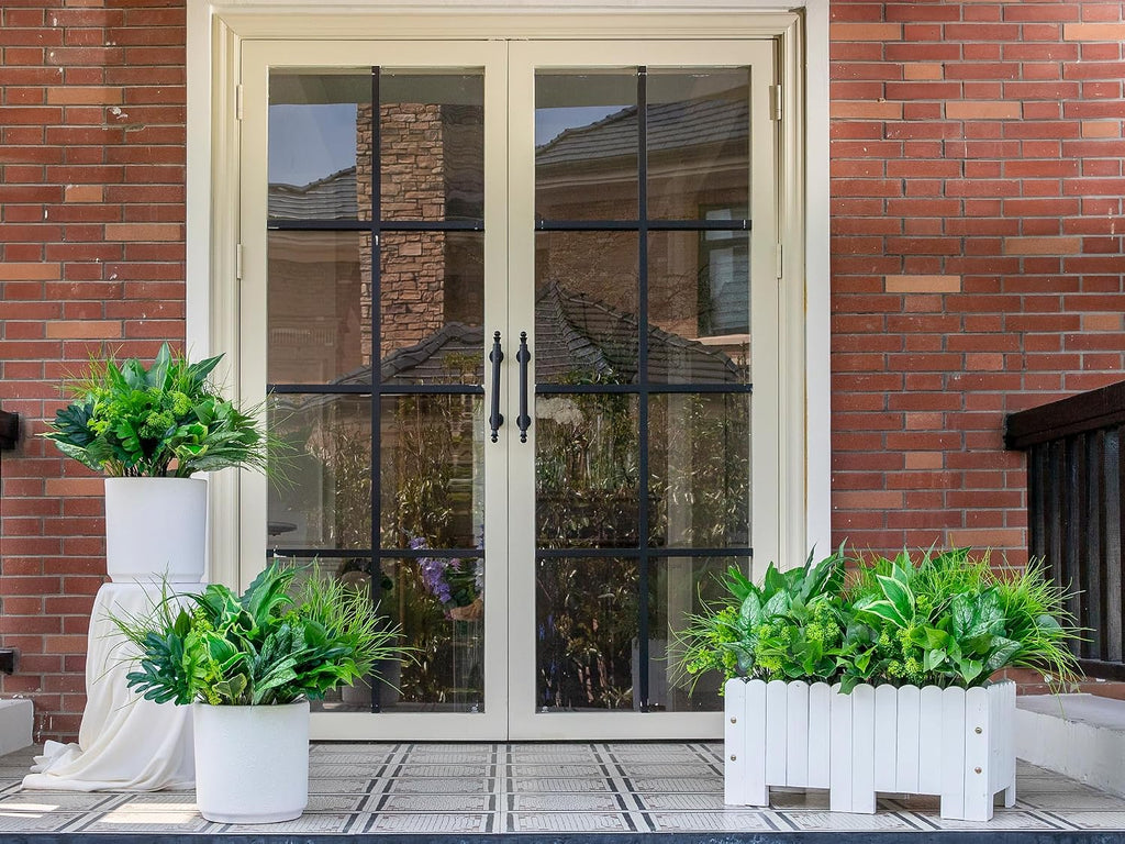 18PCS Artificial Plants Outdoor, Faux Flower Greenery Stems for Outside | UV Resistant Faux Outdoor plants, Fake Shrubs Plants for Patio Garden, Front Porch, Window Box, Spring Summer Home Decor