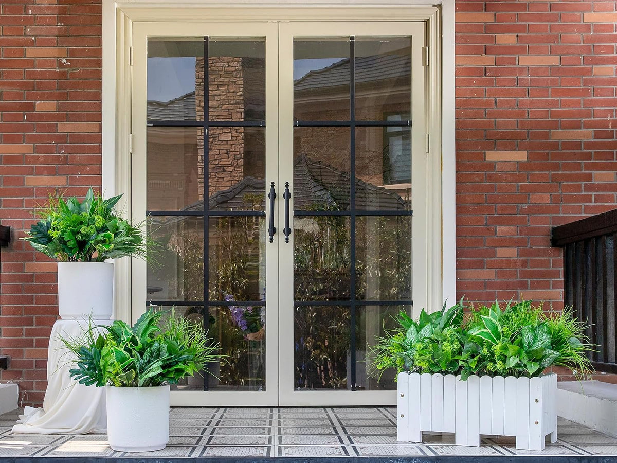 18PCS Artificial Plants Outdoor, Faux Flower Greenery Stems for Outside | UV Resistant Faux Outdoor plants, Fake Shrubs Plants for Patio Garden, Front Porch, Window Box, Spring Summer Home Decor