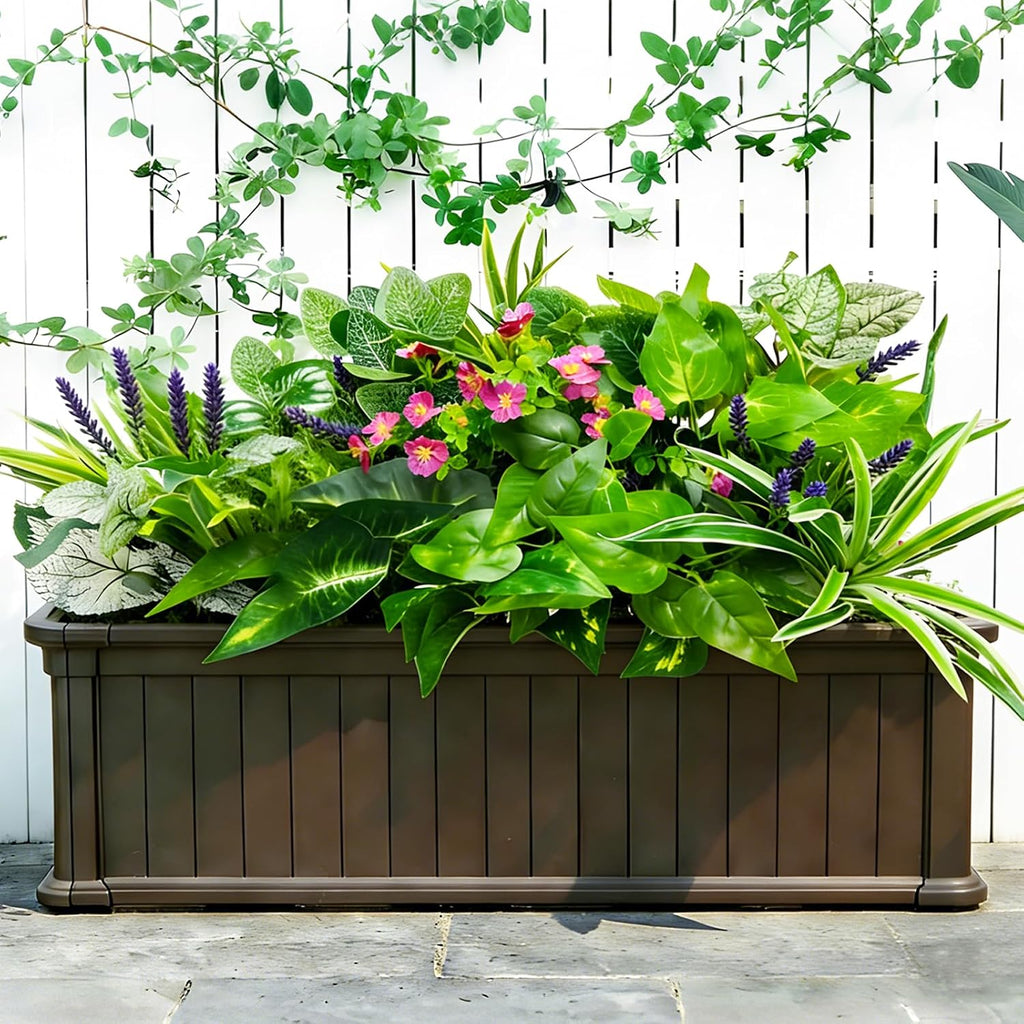 12 Pcs Artificial Plants for Outdoors Faux Greenery Leaves UV Resistant Realistic Plastic Large Bunches Shrubs Bushes with Flowers, Fake Plants Decor Outdoor for Front Porch Door Patio Garden Yard