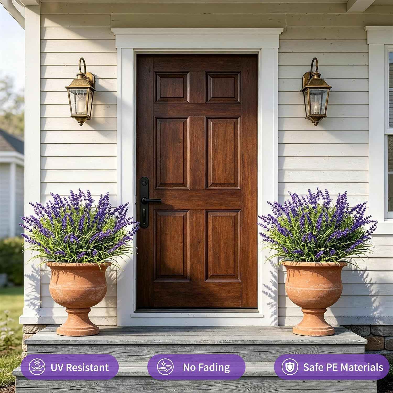 12 Bundles Artificial Plant Outdoor Fake Monkey Grass Faux Lavender Flowers | UV Resistant, No Fading, Zero Maintenance, Outdoor & Indoor
