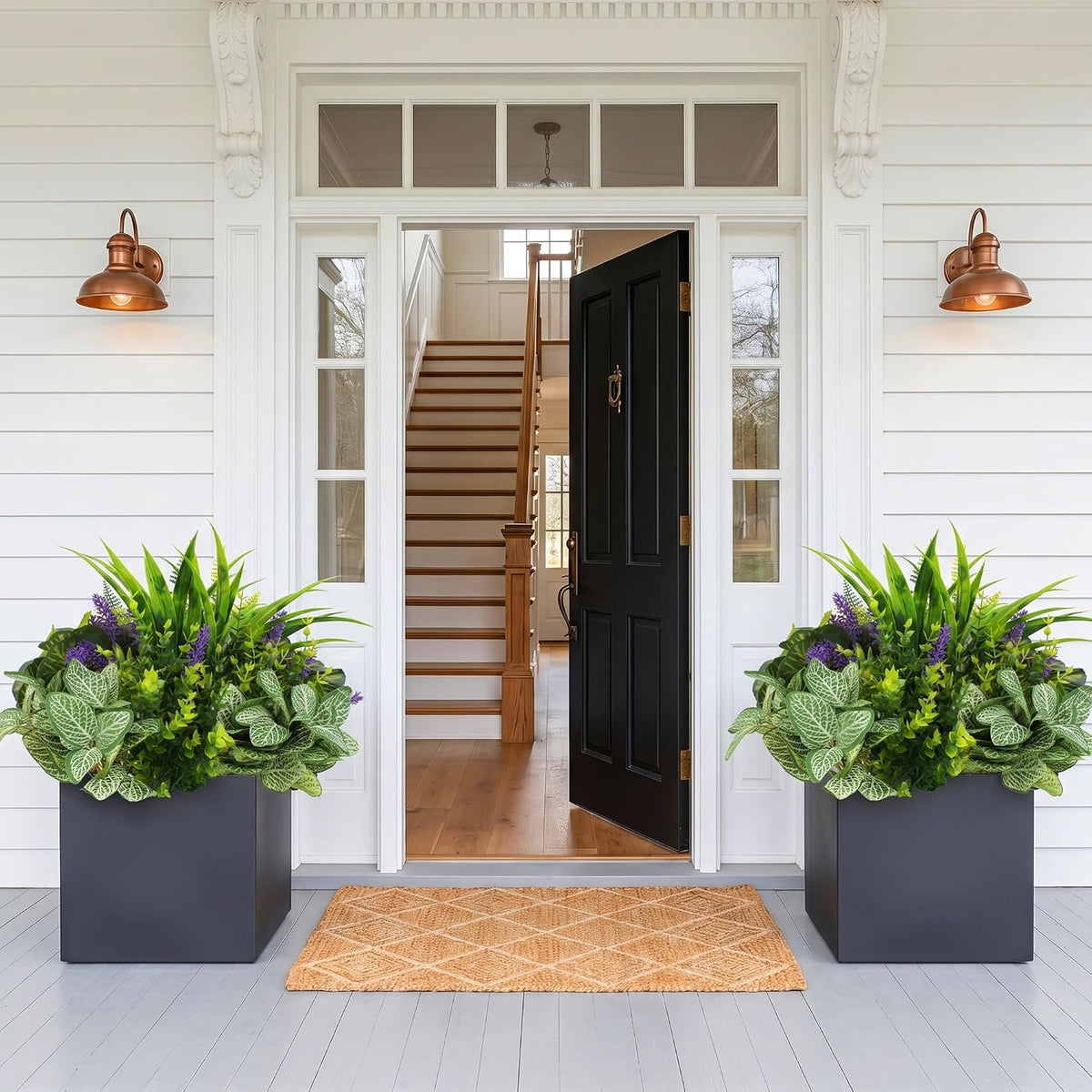 LUNETH 12PCS Artificial Plants Outdoor, Faux Plants UV Resistant Realistic Artificial Greenery for Patio Garden Front Porch Decor Fake Plants for Outdoor