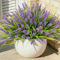 12Pcs Artificial Fake Flowers Monkey Grass for Outdoors, UV Resistant Realistic No Fade Faux Greenery Plants with Purple Flowers for Planter Home Garden Porch Patio Window Box