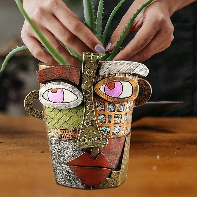 Abstract Face Planters Pots Head, Unique Head Planter - Image 2