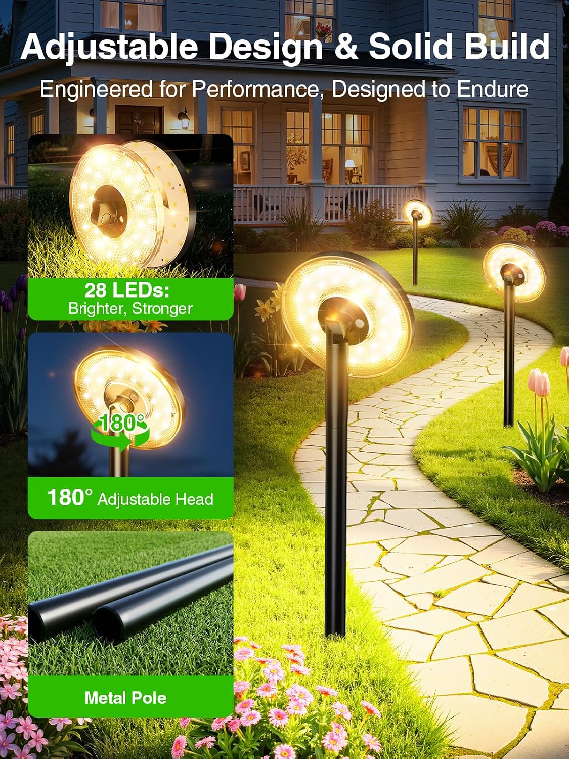 KOOPER 3X Larger & Taller Solar Pathway Lights Outdoor, 6 Pack Metal Solar Powered Garden Lights Waterproof, 2 Lighting Modes Adjustable Solar Landscape Path Lights for Outside Yard Walkway Driveway