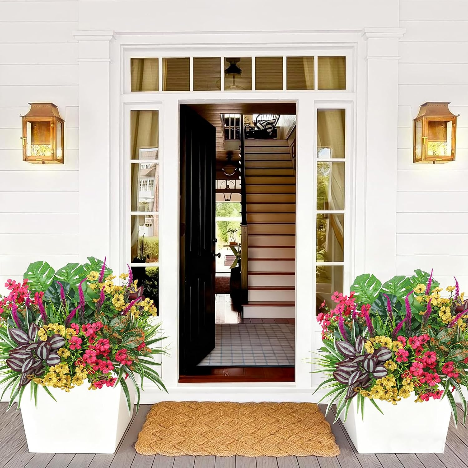Dremisland 20 Bundles Fake Flowers Artificial Plants for Outdoors UV Resistant Faux Greenery Stems Silk Flowers Realistic Plastic Ferns Shrubs Plants for Planter Garden Patio Window Box Home Decor