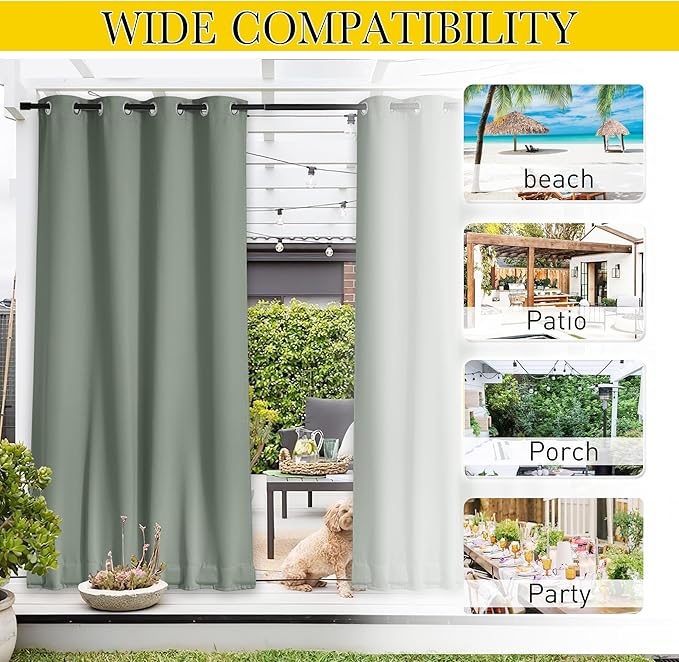 NICETOWN 2 Panels Waterproof Outdoor Curtains Fixed Grommet & Back Tab on Top & - Image 8