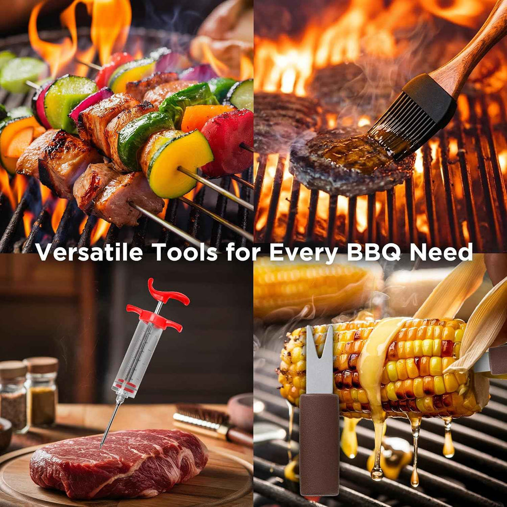 Kaluns 35PC BBQ Grill Tools Set – Heavy Duty Stainless Steel Grill Accessories Kit with Case, Meat Thermometer, Injector, Claws & Mats for Dad, Men