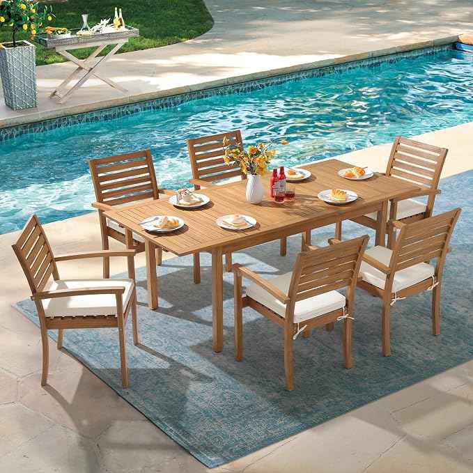 OC Orange-Casual Stackable Patio Dining Chairs Set of 6, Outdoor Acacia Wooden