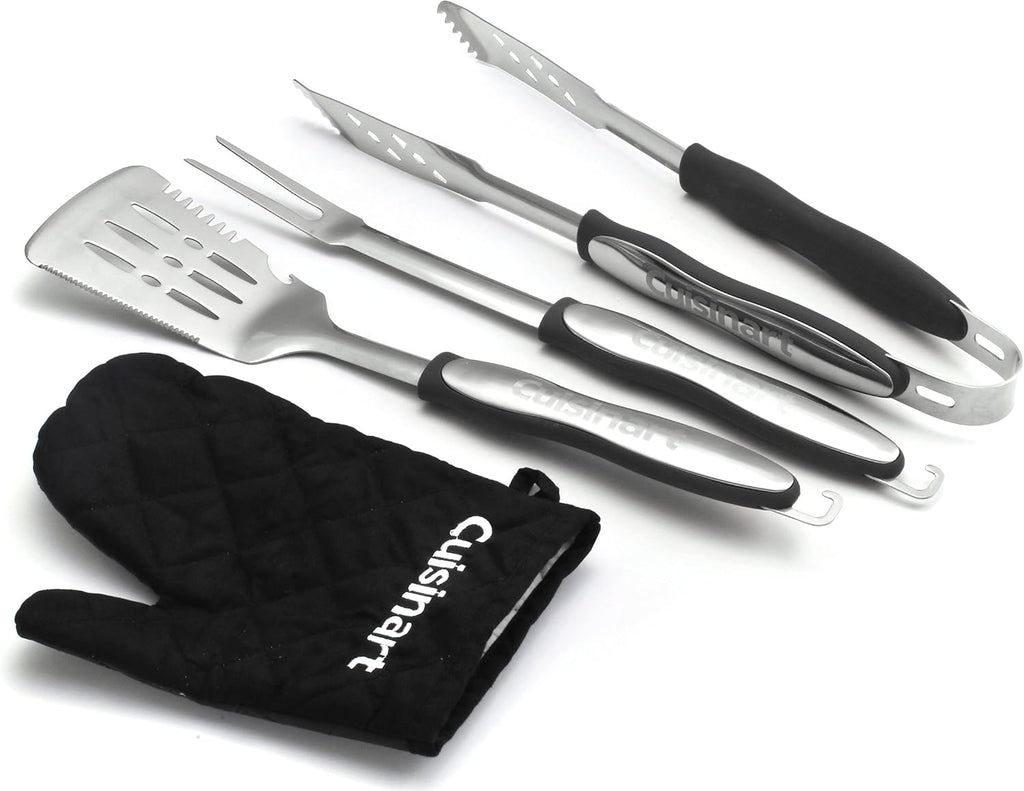 Cuisinart 3‑Piece Stainless Steel BBQ Grilling Tool Set with Grill Glove – Outdoor Grill Accessories, Perfect Grilling Gift for Men, Dads & Grill Masters, CGS-134BL