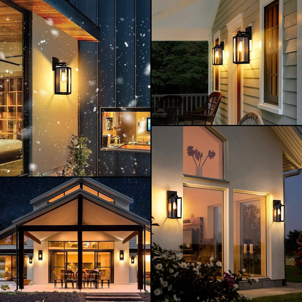 BesLowe Outdoor Wall Light Fixture, Modern Outside Porch Sconce, Black | Waterproof, Rust-Resistant, Durable Metal with Clear Glass, Standard E26 Socket, Easy to Install