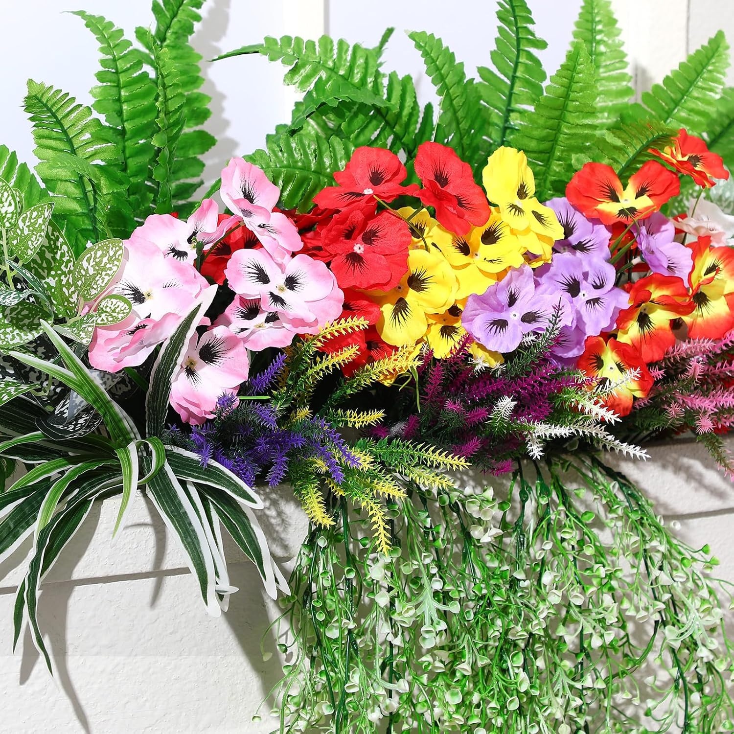 Daifunli 24 Pcs Artificial Plants for Outdoor, Fake Flowers Greenery UV Resistant Faux Plant Stems Shrubs Hanging Porch Patio Garden Window Box Home Wedding Summer Spring Decor(Mix Color)
