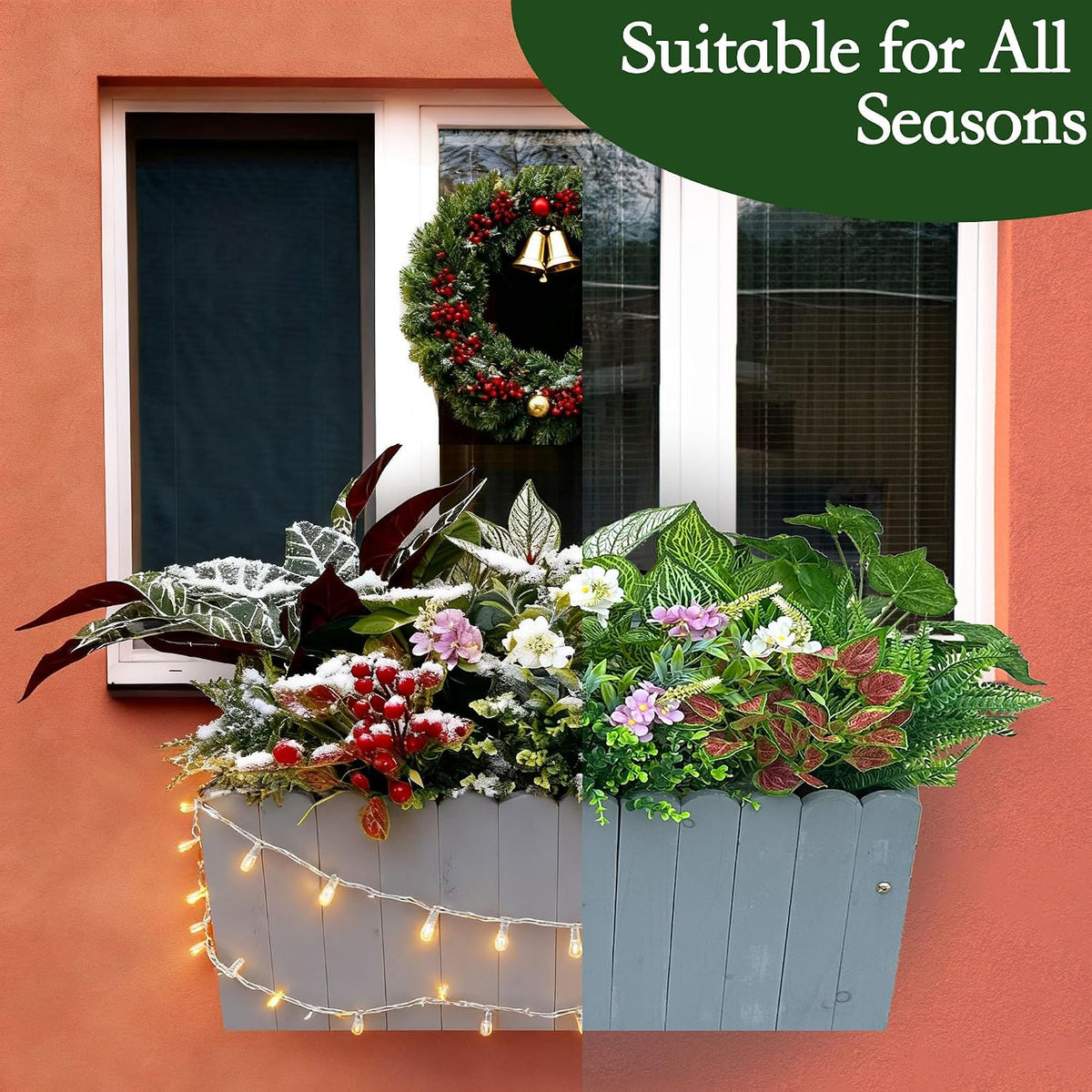 20Pcs Artificial Plants Outdoor Fake Greenery & Flowers Faux Plastic Bushes Leaves UV Resistant for Outdoor Planters Porch Garden Patio Front Porch Window Box Farmhouse Wedding Decor