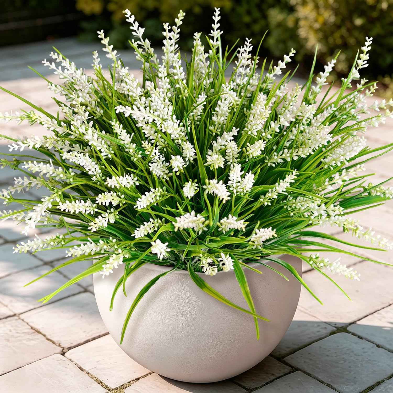 20Pcs Fake Plants Artificial Flowers Monkey Grass for Outdoors，UV Resistant Realistic White Artificial Plants Outdoor，No Fade Greenery Shrubs Outside Decor for Courtyard Porch Patio Garden