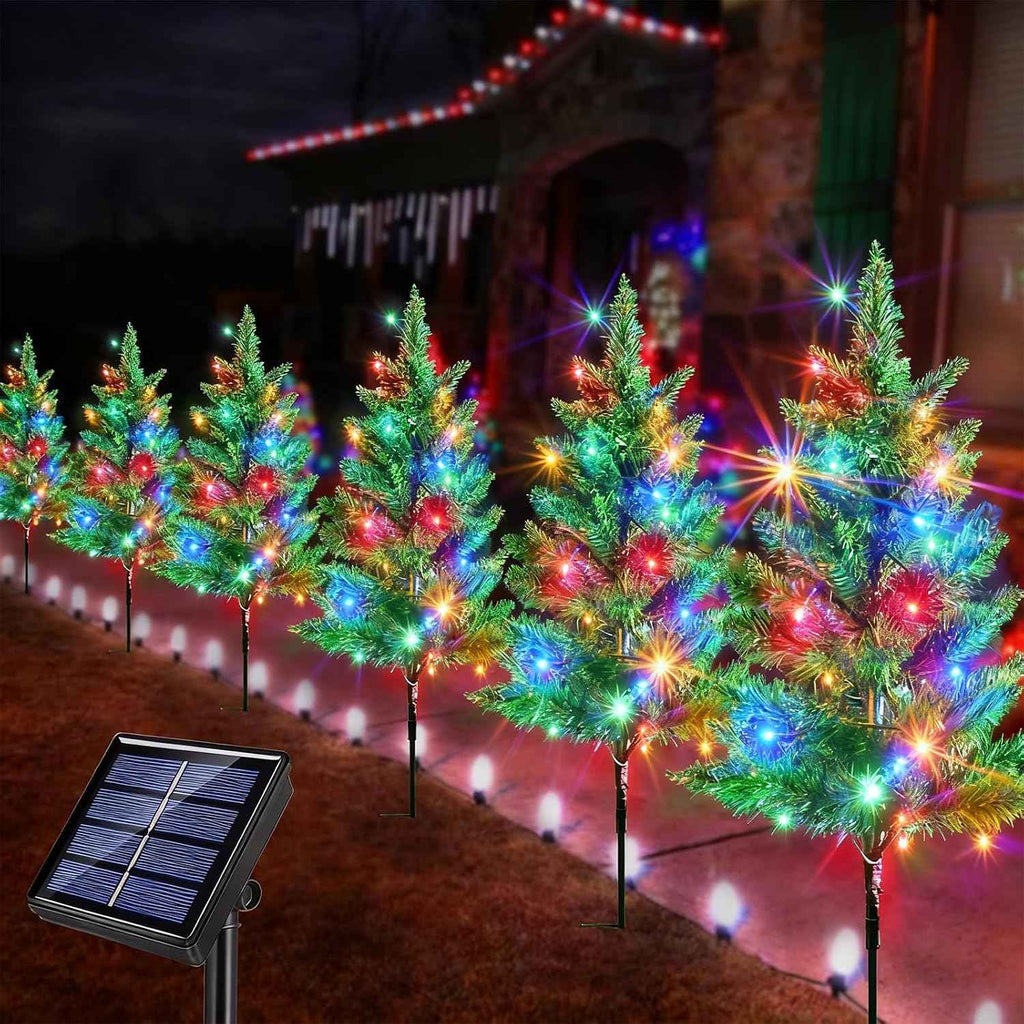 Windpnn Upgraded 6-Pack 120 LED Solar Christmas Garden Stake Lights, Outdoor Waterproof Solar Xmas Tree Yard Stake Christmas Pathway Lights for Christmas Decorations Garden Yard Lawn Pathway (8 Modes)