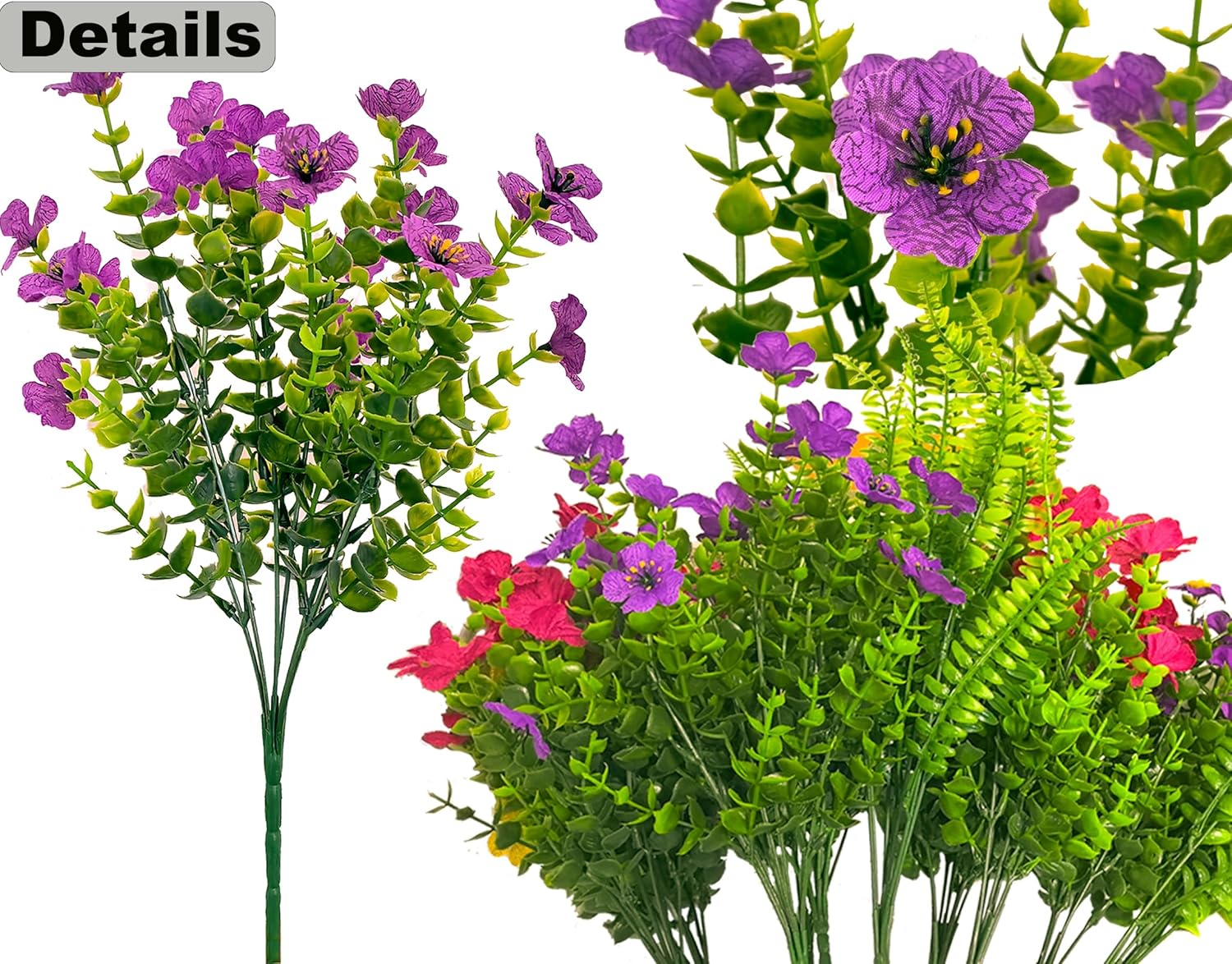 Artificial Fake Flowers for Outdoors,16 Bundles Artificial Plants Outdoor Faux Plants UV Resistant, Realistic Faux Silk Flower 6 Colors Spring Summer Decor for Porch Outside Planter Window Box