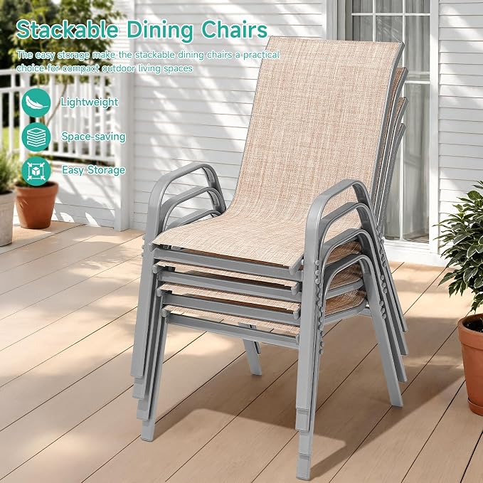 Patio Chairs Sset of 4, Easily Set Up Stackable Outdoor Dining Chairs - Image 5