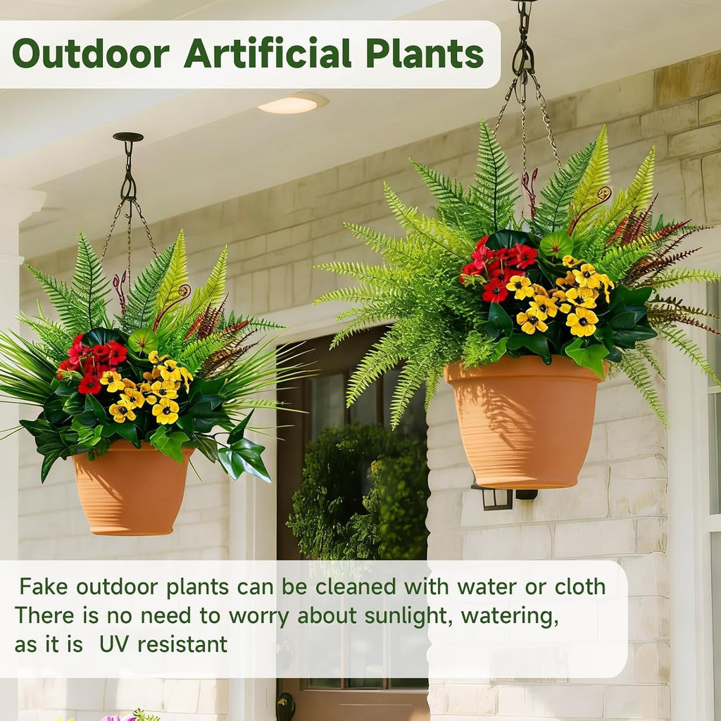 22 Bundles Outdoor Artificial Plants Greenery Stems UV Resistant Faux Plants for Outside Fake Stems Plastic Leaves for Front Porch Home Decor Garden Porch Planter
