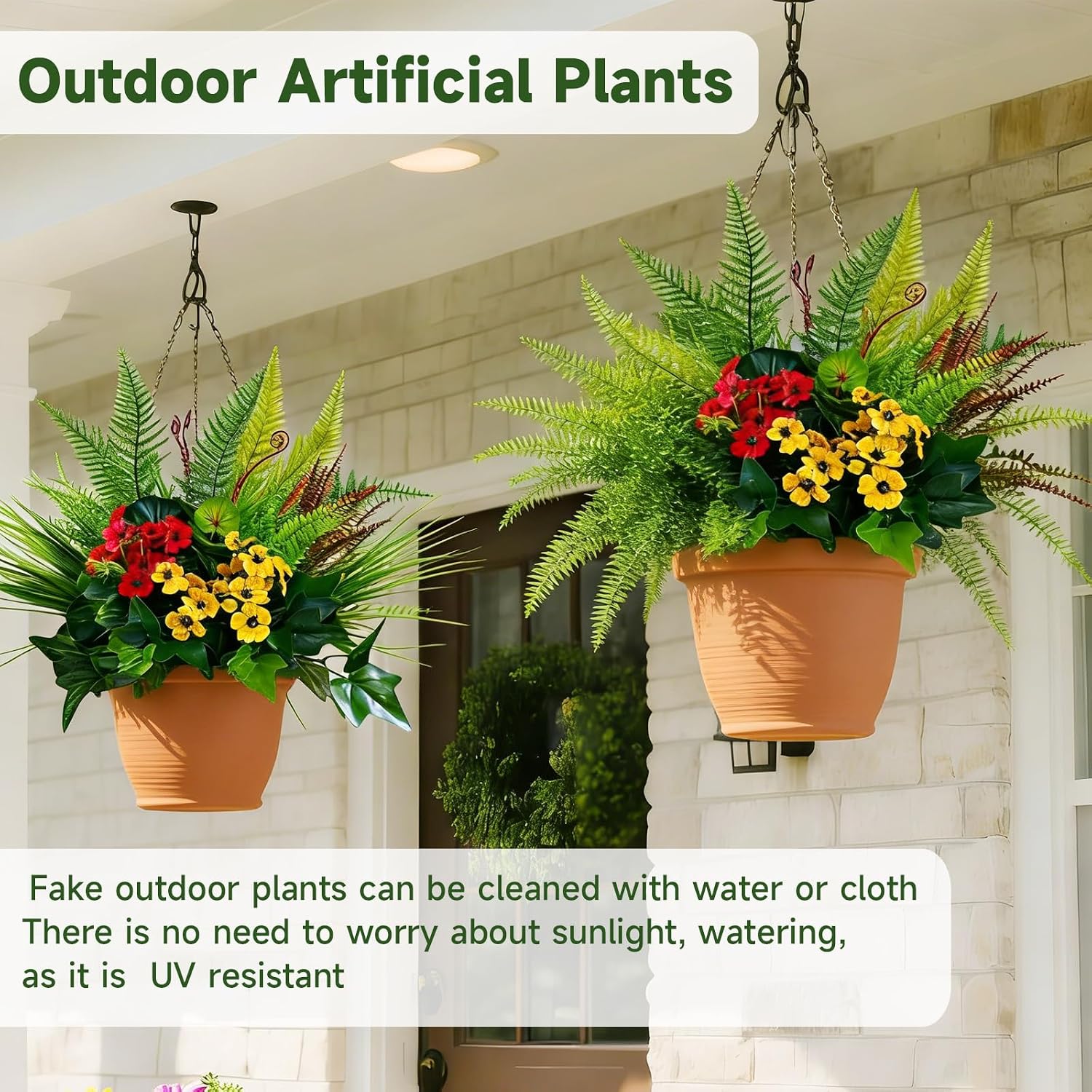 22 Bundles Outdoor Artificial Plants Greenery Stems UV Resistant Faux Plants for Outside Fake Stems Plastic Leaves for Front Porch Home Decor Garden Porch Planter