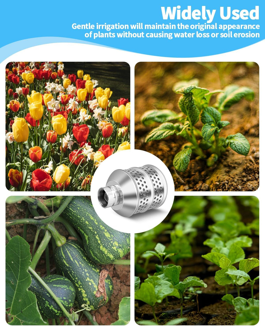 Bubbler Sprinkler Head, 3/4 Inch Internal Thread Rustproof Aluminum Diffuser Flood Nozzle for Yard, Vegetable Garden Plants, Gentle Watering Soaker with 40 Inch Tape, Ideal for Shrubs and Flowers