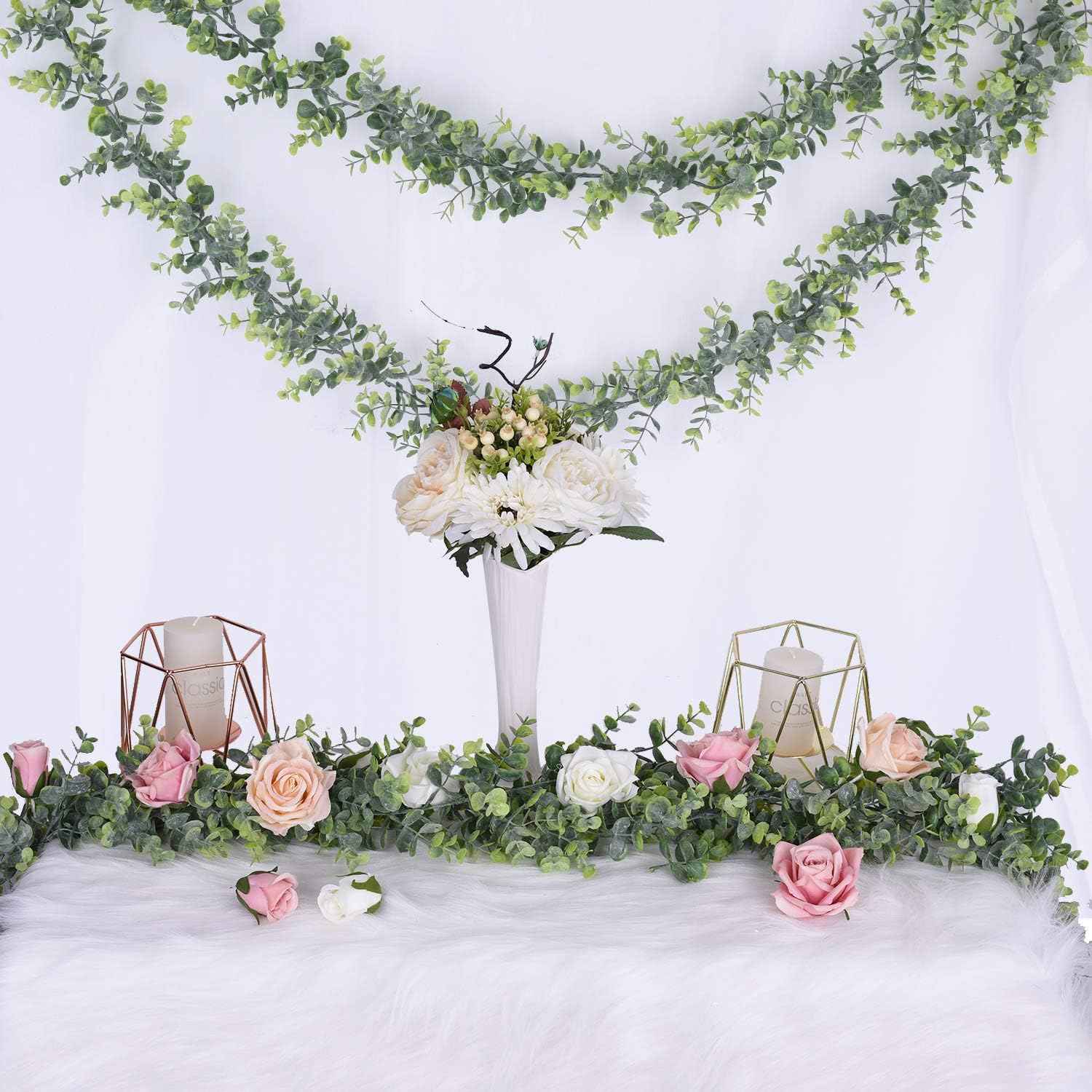 DearHouse Faux Eucalyptus Garland Plant, 2 Pack Artificial Vines Hanging Eucalyptus Leaves Greenery Garland for Wedding Backdrop Arch Wall Decor, 6 Feet/pcs UV Protected Indoor Outdoor