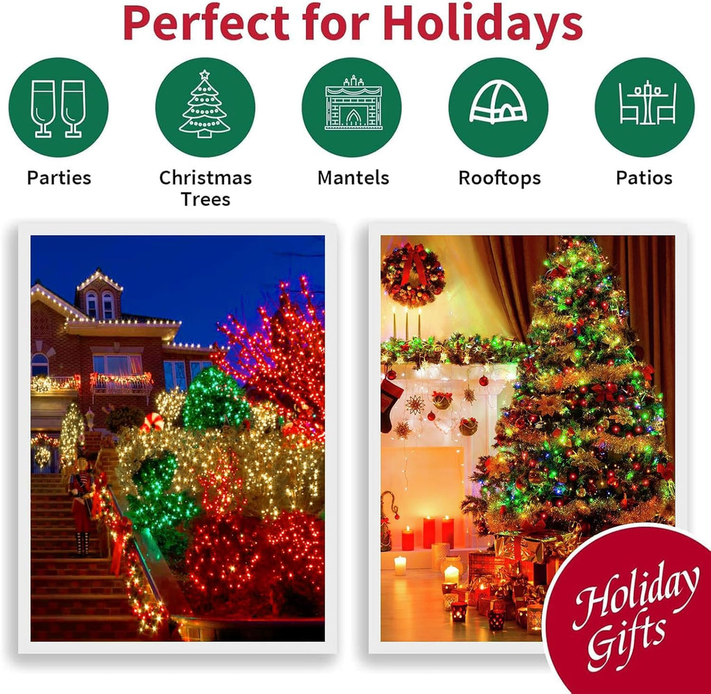 LAMPHOME 33ft Christmas Decorative Mini Lights, 100 LED Transparent Wire Fairy Starry String Lights Plug in, 16 Lighting Modes for Indoor Outdoor Xmas Tree Wedding Party Decoration (Red/Green/Warm)