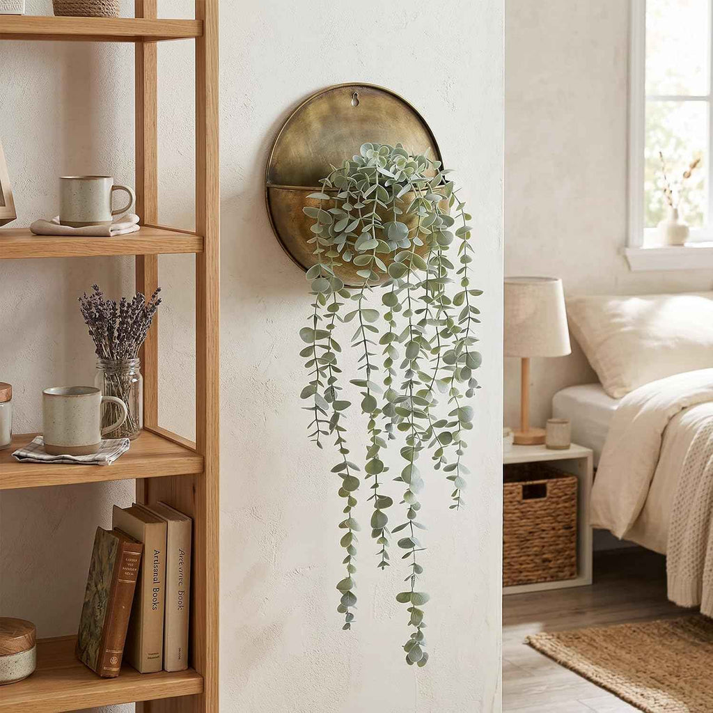 COCOBOO 1pcs Artificial Hanging Plants, Fake Potted Eucalyptus Faux Hanging Plant for Wall Room Home Indoor Outdoor Shelf Decor