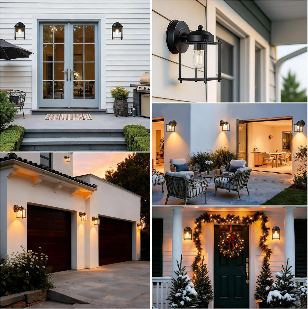 LIT-PaTH Outdoor Wall Light Fixture, Anti-Rust Metal Glass, Black, 2 Pack | Exterior Porch Light Wall Sconce Lantern for House Patio Garage, Waterproof Rustproof, E26 Socket 60W Max