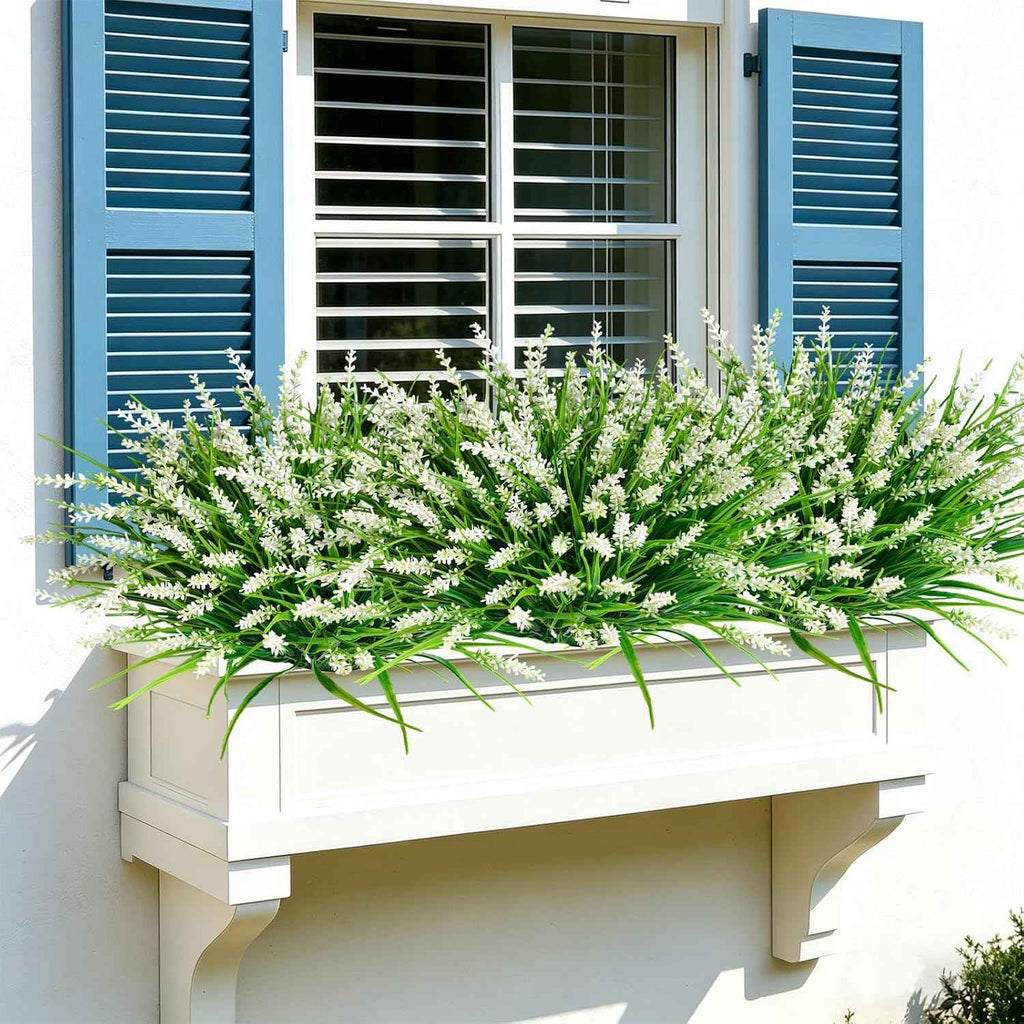 20Pcs Fake Plants Artificial Flowers Monkey Grass for Outdoors，UV Resistant Realistic White Artificial Plants Outdoor，No Fade Greenery Shrubs Outside Decor for Courtyard Porch Patio Garden