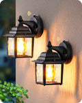 EDISHINE 2 Pack Outdoor Wall Lights, Modern Dusk to Dawn Black Porch Light | Clear Water Ripple Glass, Anti-Rust Aluminum, Standard E26 Socket, Waterproof Exterior Lighting Fixtures for Front Door