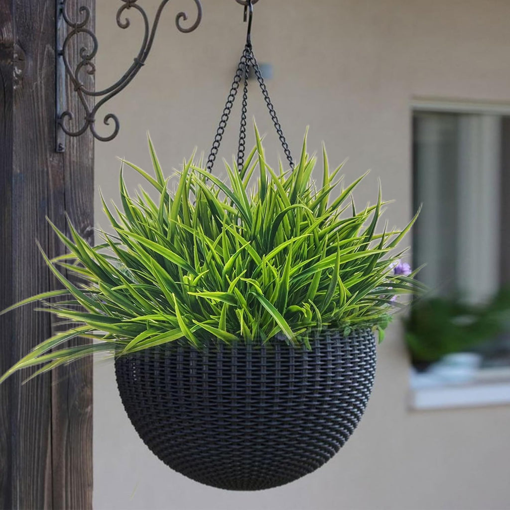 12 Bundles Artificial Greenery Outdoor Shrubs Faux Plants Fake Grasses | UV Resistant, Faux Plastic Greenery, Home Garden Pathway Window Box Front Porch, Outdoor Decor