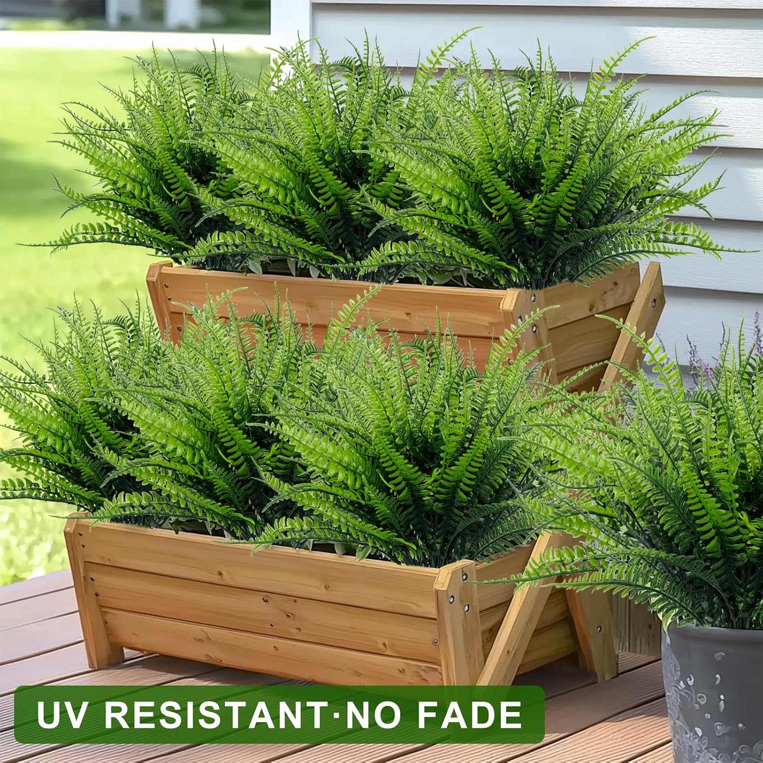 TURNMEON 20 Bundles Artificial Plants Outdoor Faux Boston Fern Summer Decor | 17 Inch Long Length Fake Plants UV Resistant No Fade Plastic Greenery Shrubs Flowers for Garden Porch Indoor Cemetery Decor