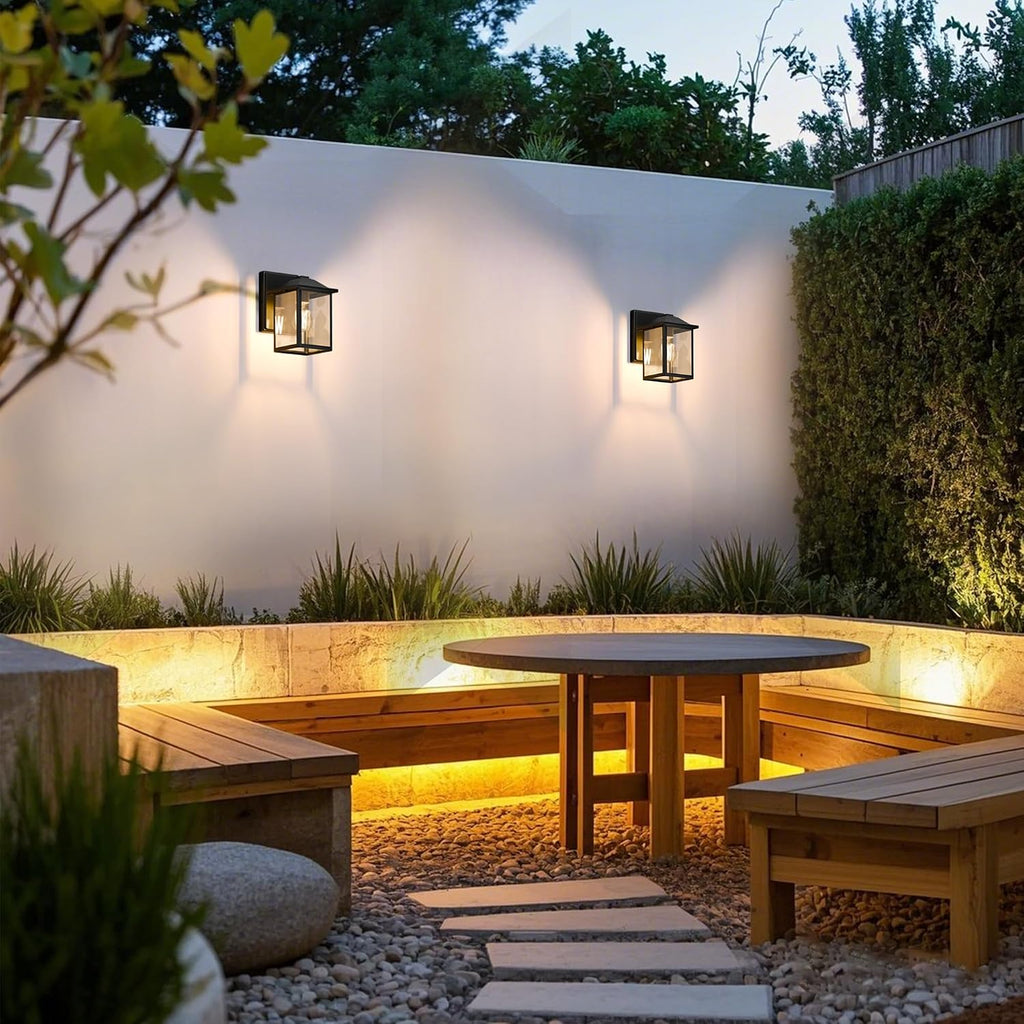 MATAMEYE Outdoor Wall Light Fixture, Exterior Waterproof Porch Lighting | Black Patio Wall Lantern, Anti-Rust, Clear Glass, E26 Socket, Wall Mount Sconce Lighting, Outside Front Door Light Entryway