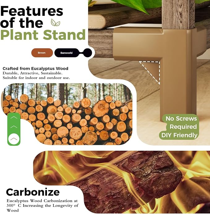 Bamworld Corner Plant Stand Indoor Outdoor Plant Shelf Small Plant Table - Image 5
