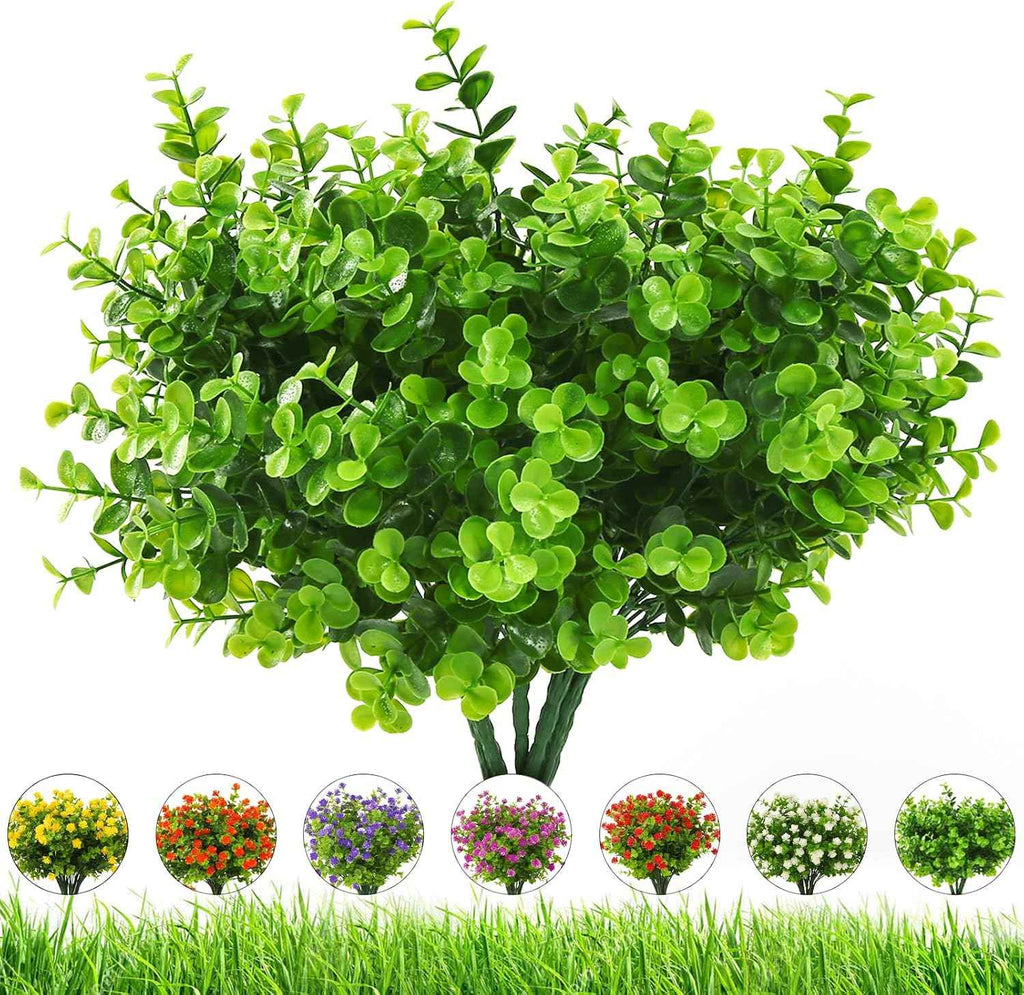 Artificial Flowers Outdoor,8 Bundles UV Resistant Fake Flowers,Outside Plastic Faux Flowers Greenery Shrubs Plants for Indoor Outdoor Planter Home Porch Decor(Green)