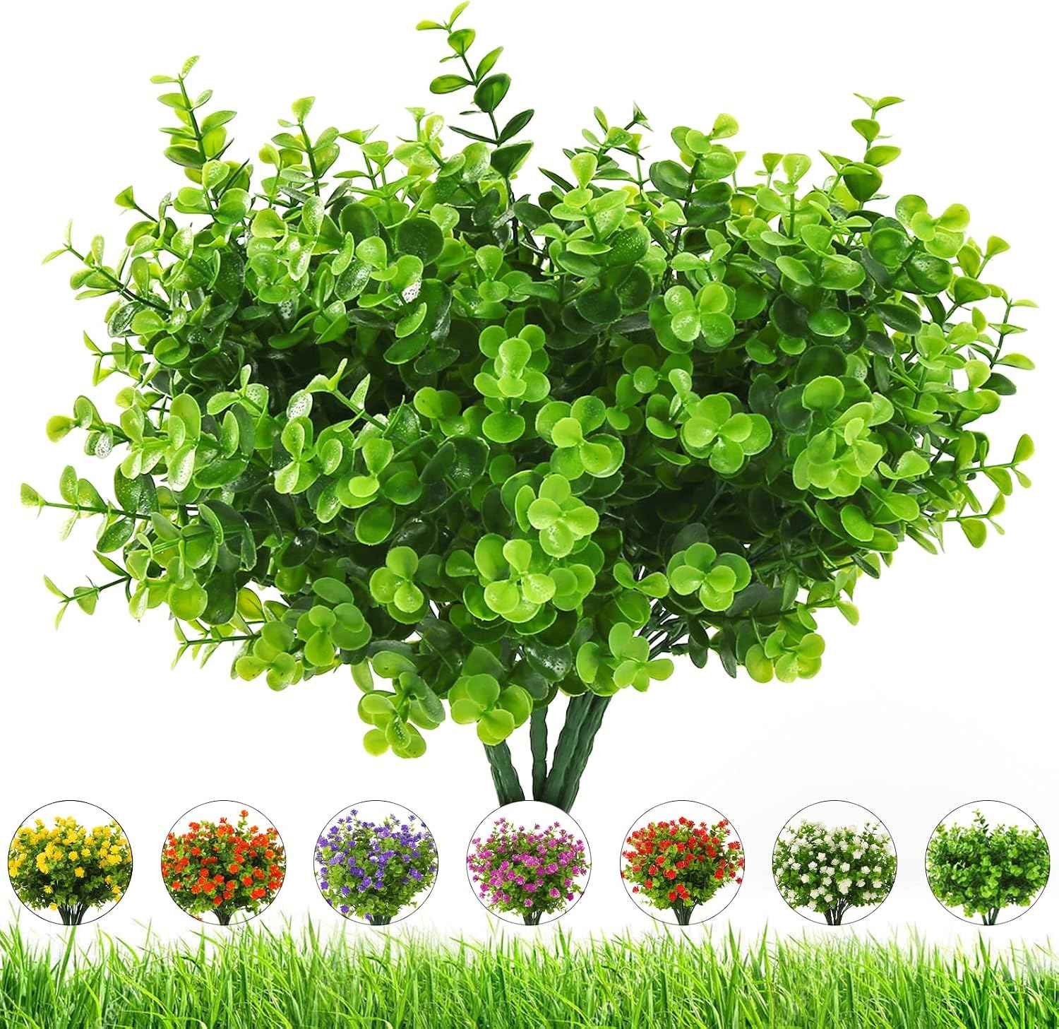 Artificial Flowers Outdoor,8 Bundles UV Resistant Fake Flowers,Outside Plastic Faux Flowers Greenery Shrubs Plants for Indoor Outdoor Planter Home Porch Decor(Green)