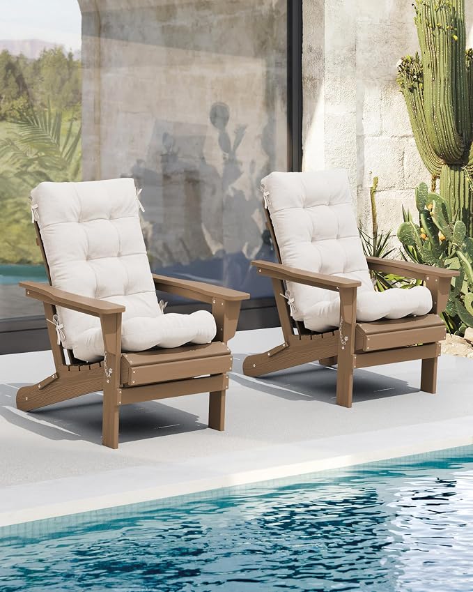 SERWALL HDPE Outdoor Rocking Chair Cushion Set of 4, Memory Foam Cushion Beige - Image 2
