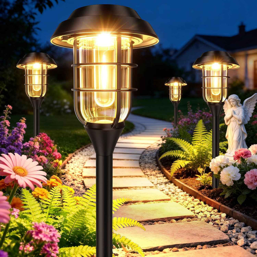 LETMY Solar Pathway Lights Outdoor, 12 Pack Bright Solar Lights Outdoor, IP65 Waterproof Auto On/Off Garden Lights Solar Powered Landscape Lighting for Yard Patio Walkway Driveway Pathway - Black