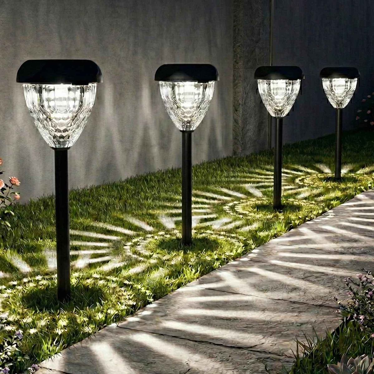 Ensenior Solar Pathway Lights Outdoor 8 Pack, 6500K LED Garden Yard Lights | IP65 waterproof landscape lighting, tool-free auto ON/OFF, yard, patio, walkway & planter, 14.17" height