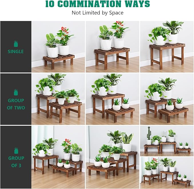 3 Tiered Small Plant Stands Shelf Indoor Outdoor, Wood Flower Pot Stand Holders - Image 4